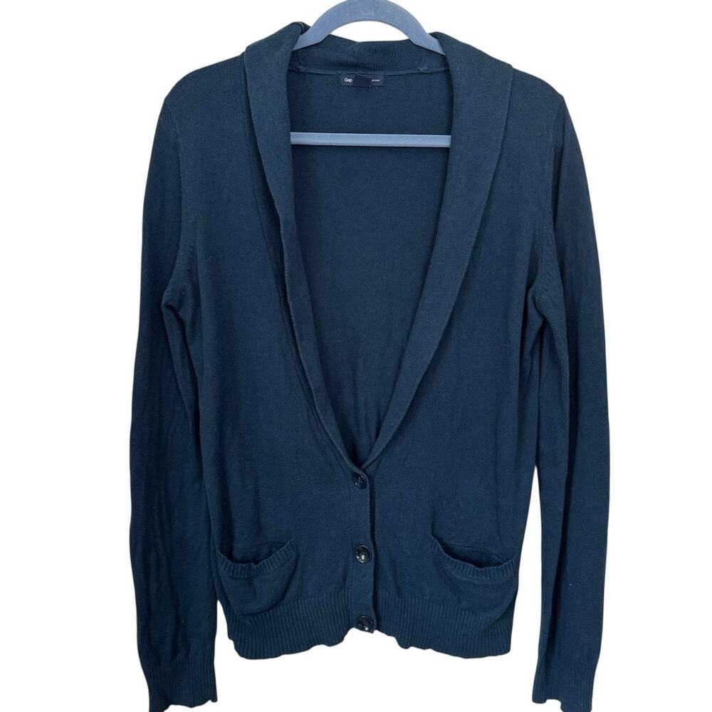 Gap Womens Blue Cardigan Sweater Sz M Cashmere Shawl Collar Mr Rogers Preppy